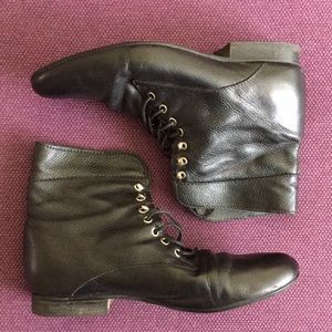 Black Flat Leather Booties